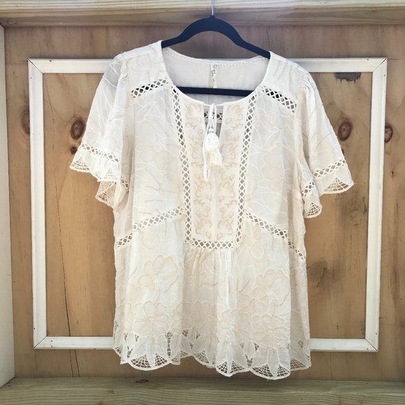 Anthropologie Tops - Vala Lace Embroidered Blouse Anthropologie Sz 8/L